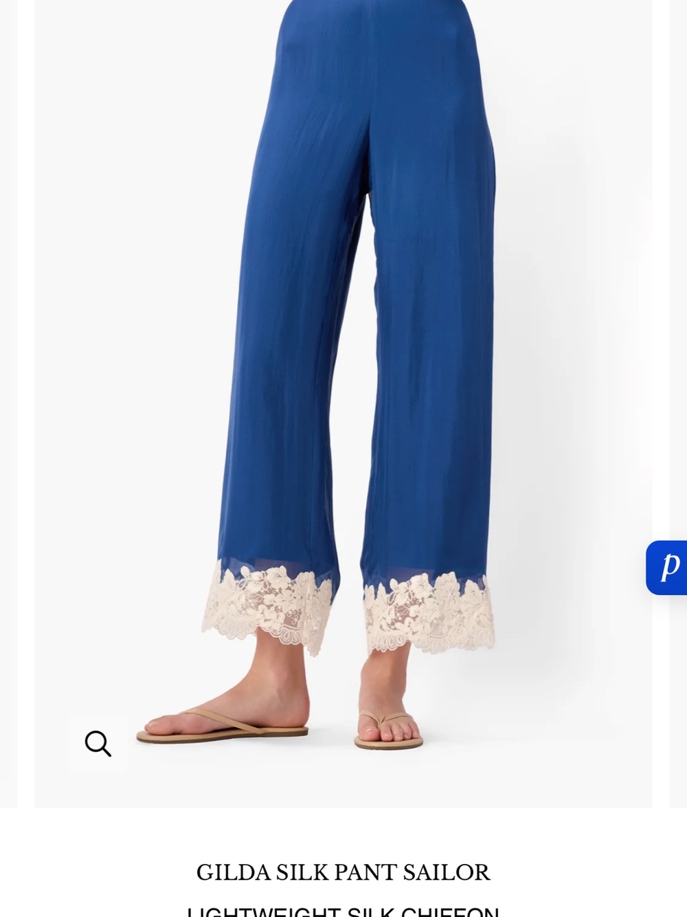 Cami NYC Blue Silk Sailor Pants with Cream Lace Hem